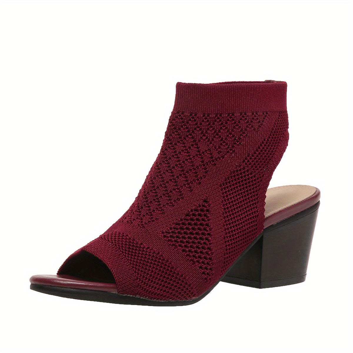 womens chunky heeled sandals knitting peep toe slip on slingback low heels fashion fabric sandals details 6