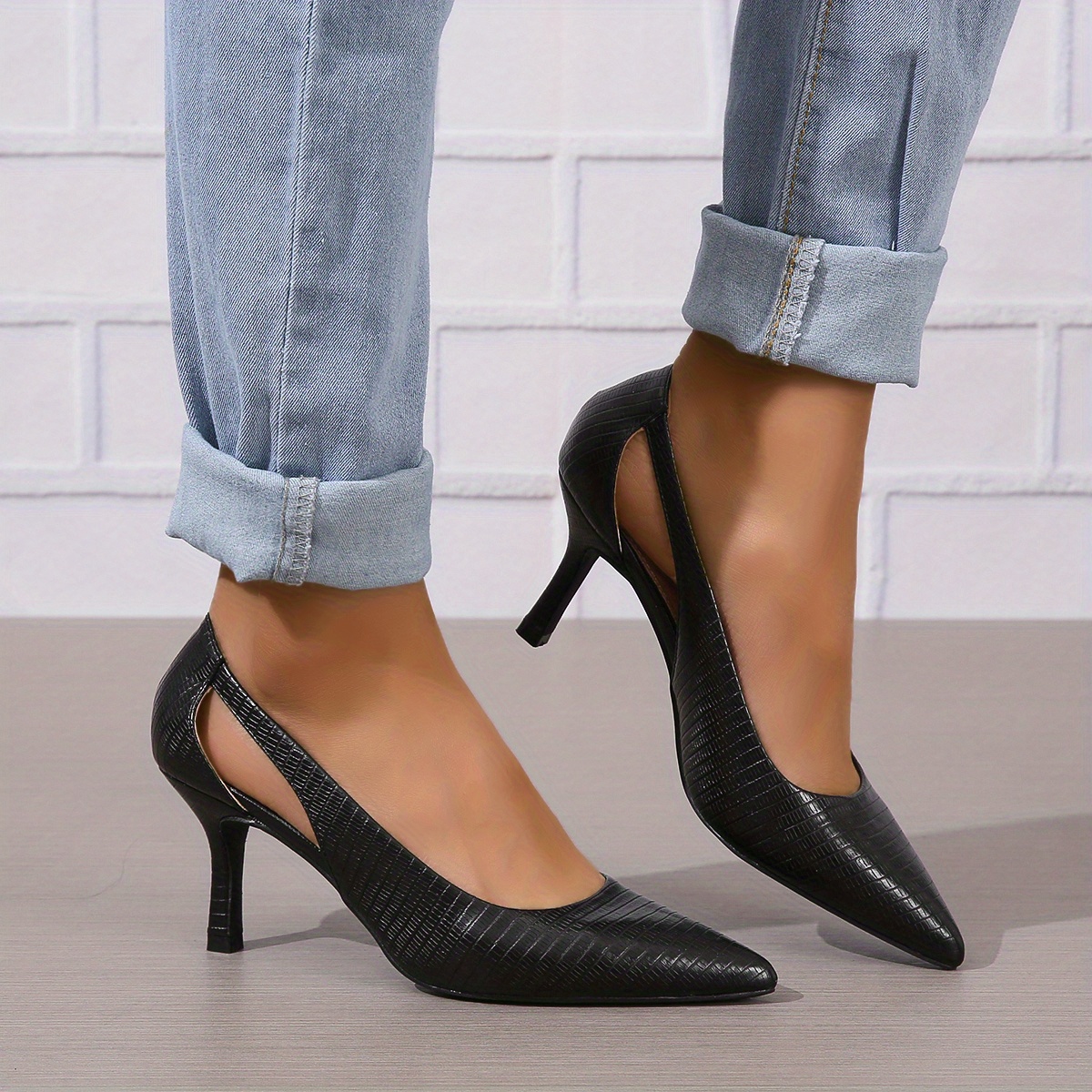 womens pointed toe high heels solid color cut out slip on stiletto heels versatile dressy pumps details 15