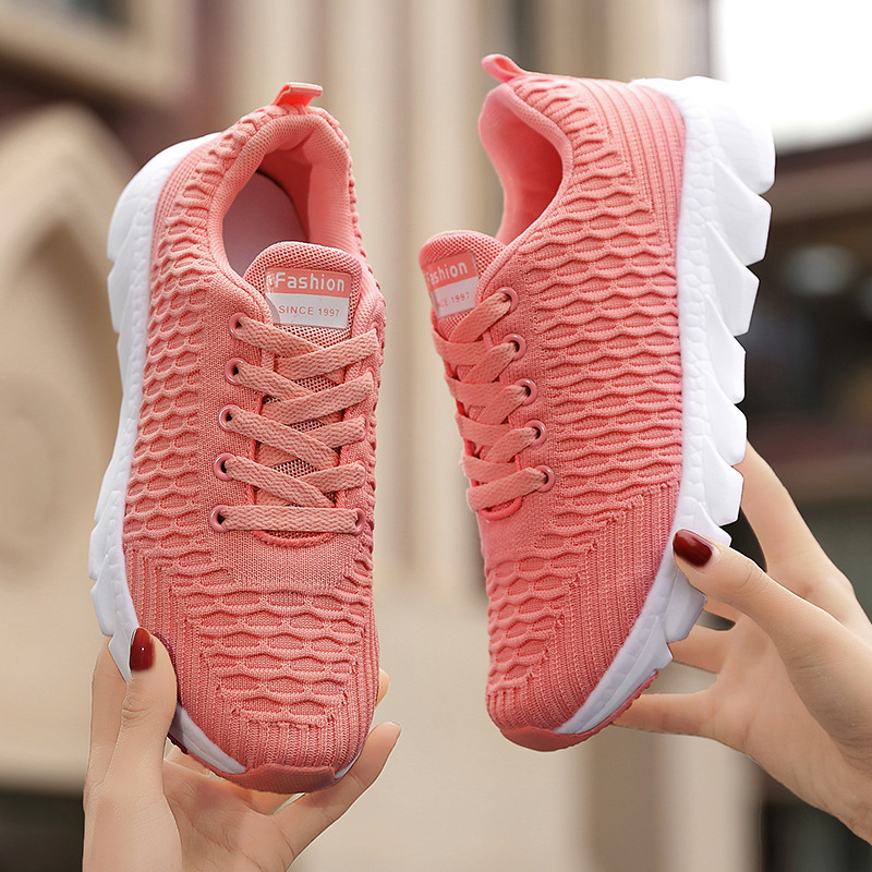 womens breathable knit sneakers casual lace up outdoor shoes lightweight low top walking shoes details 4
