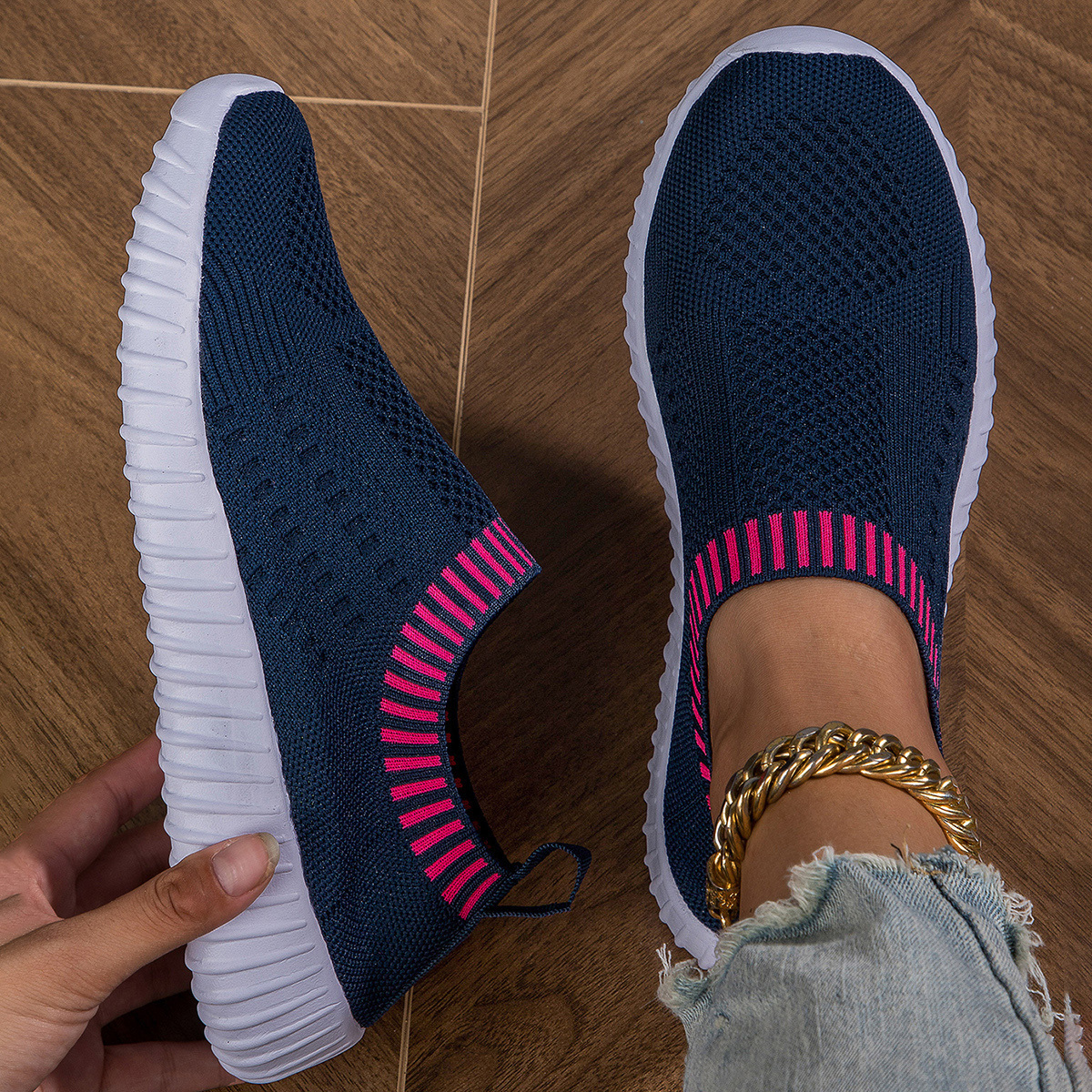 Women s Elastic Sock Sneakers, Breathable Slip On Low Top Running Trainers, Casual Lightweight Walking Shoes details 1