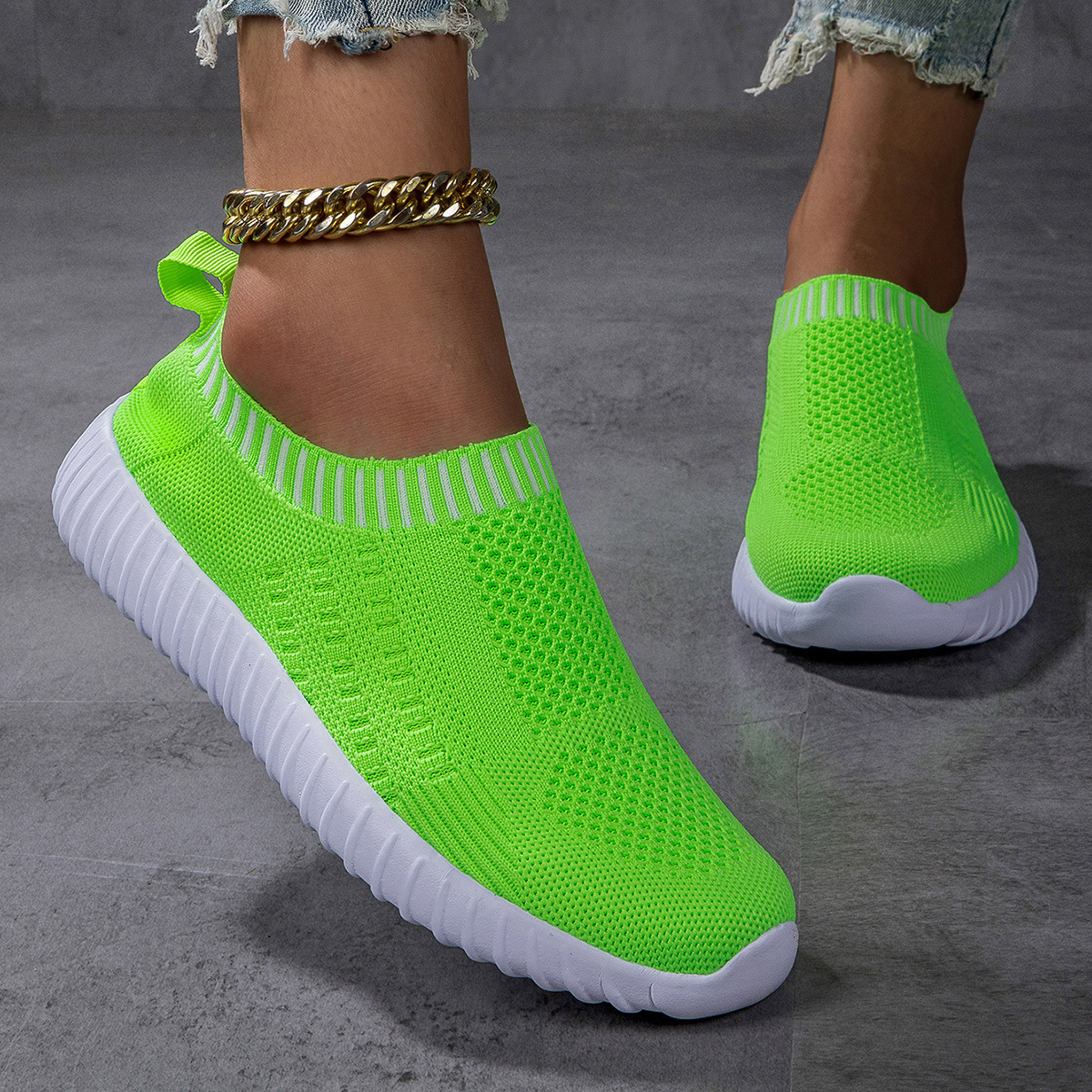 Women s Elastic Sock Sneakers, Breathable Slip On Low Top Running Trainers, Casual Lightweight Walking Shoes details 9