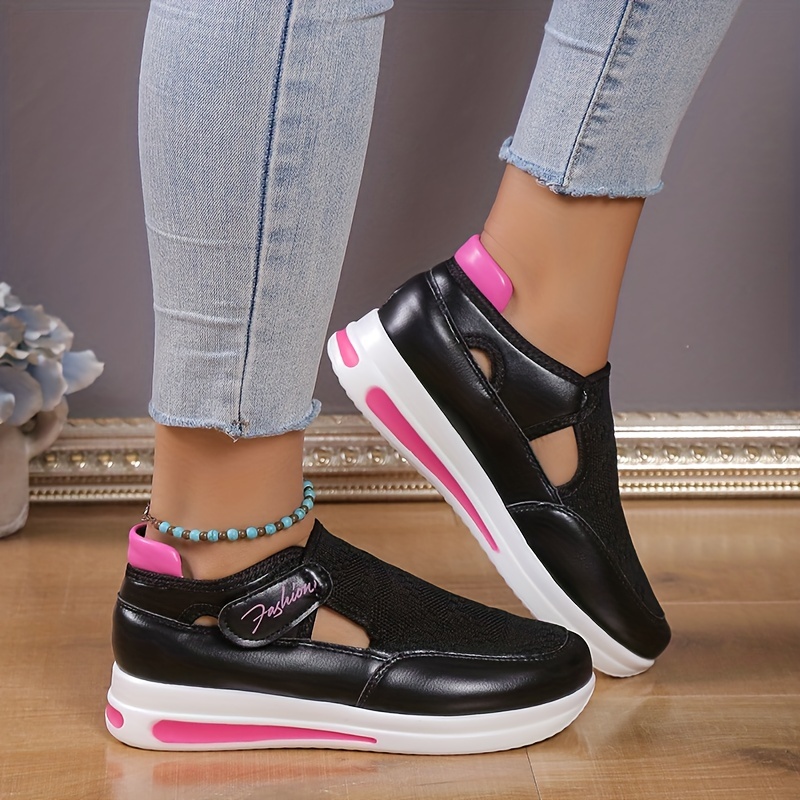 womens knitted sports shoes breathable round toe cut out chunky shoes casual outdoor walking shoes details 6