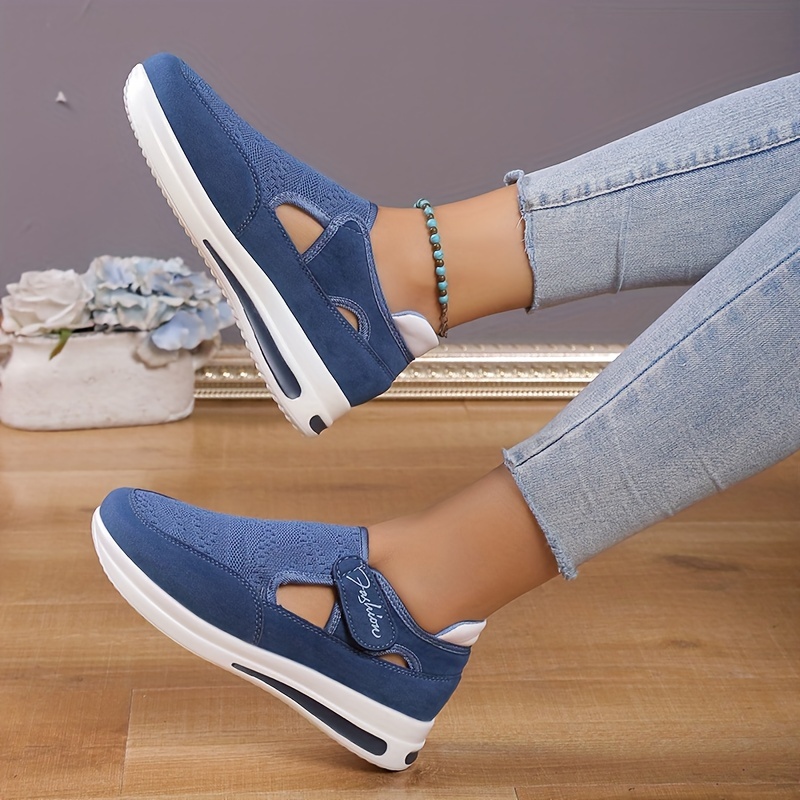 womens knitted sports shoes breathable round toe cut out chunky shoes casual outdoor walking shoes details 9