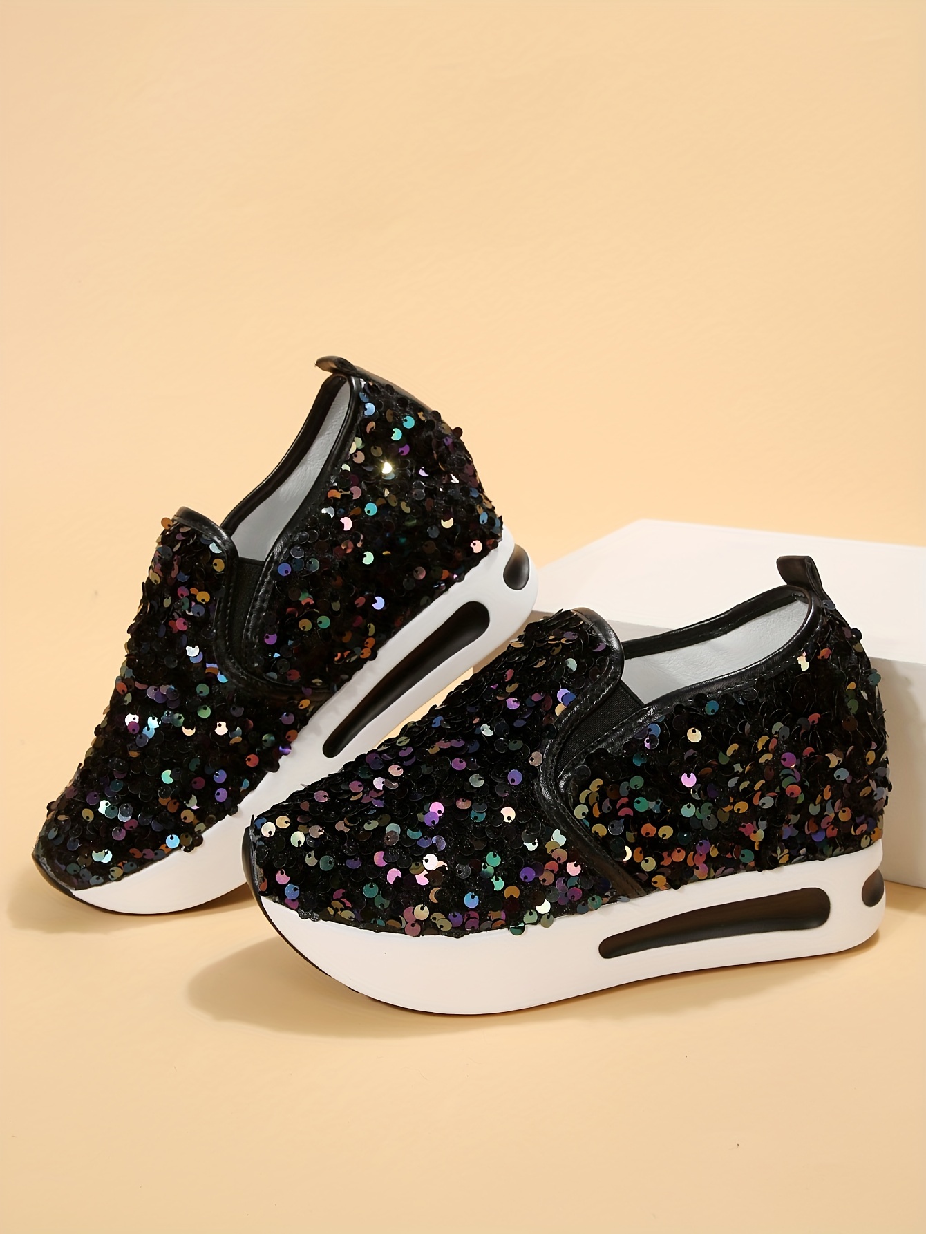 womens sequins platform sneakers casual low top slip on wedge sports shoes fashion walking trainers details 21