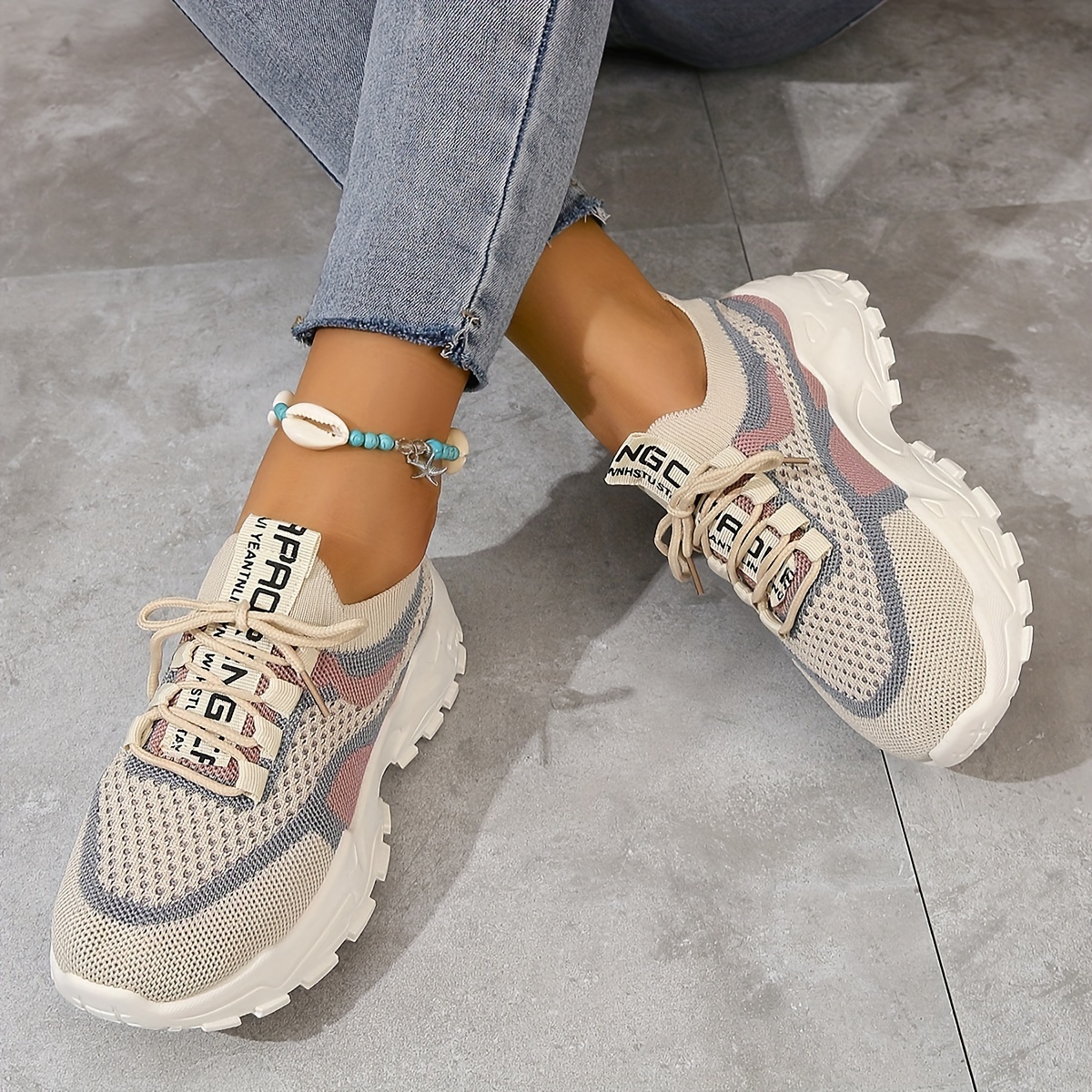 breathable mesh platform sneakers, womens breathable mesh platform sneakers casual lace up outdoor shoes comfortable low top sport shoes details 3