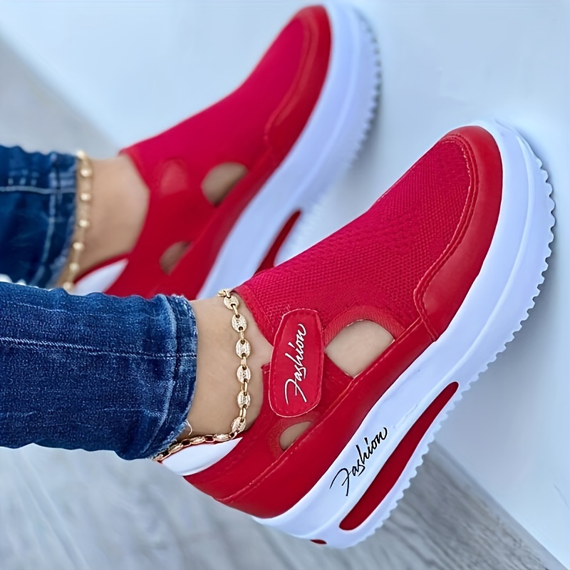 womens breathable knit platform sneakers casual hook loop outdoor shoes lightweight comfortable sport shoes details 0