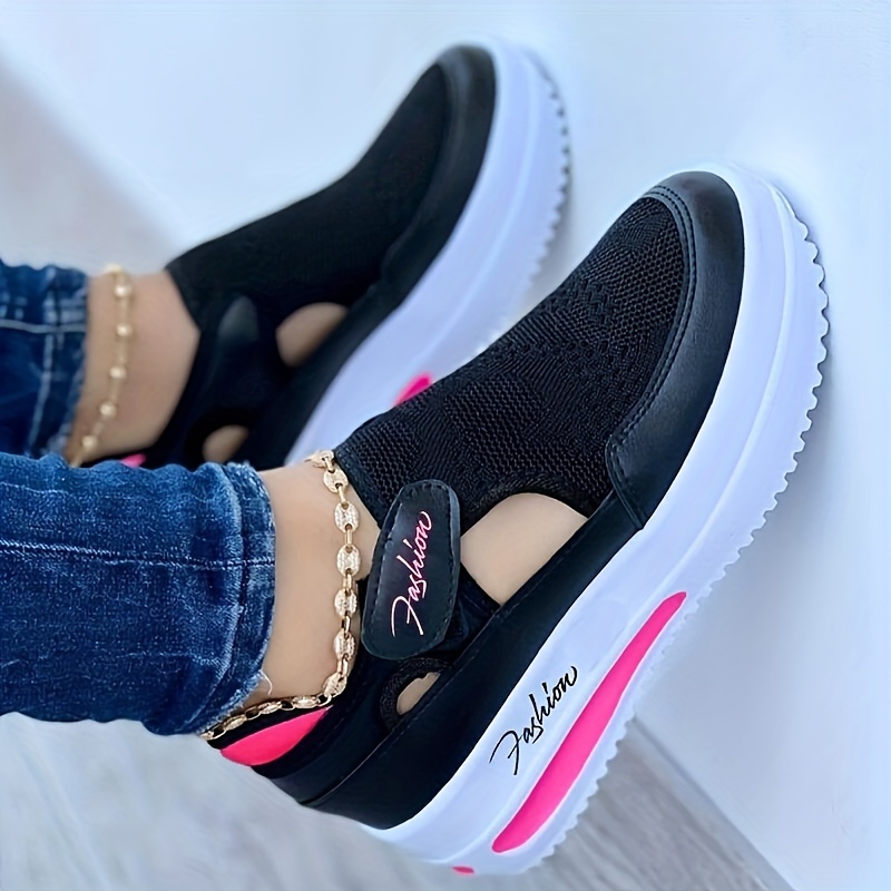 womens breathable knit platform sneakers casual hook loop outdoor shoes lightweight comfortable sport shoes details 1