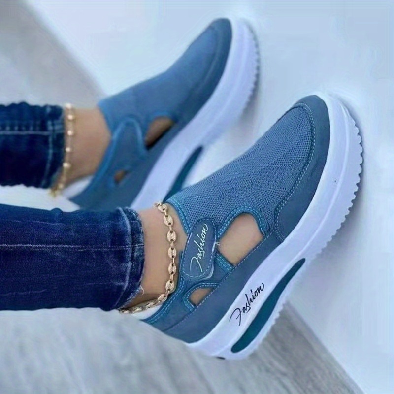 womens breathable knit platform sneakers casual hook loop outdoor shoes comfortable cutout shoes details 3