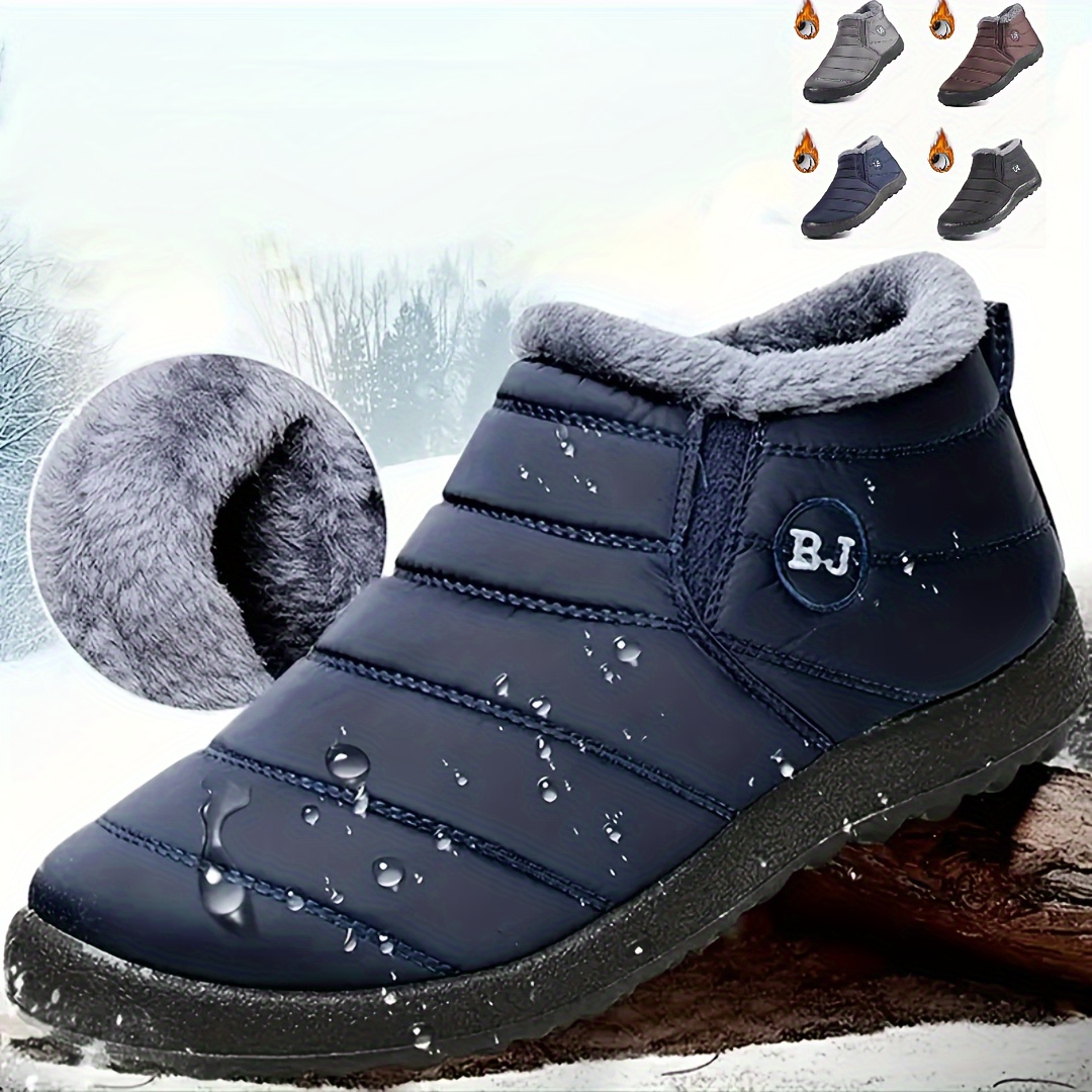 womens solid color flatform boots slip on high top round toe non slip waterproof velvet warm shoes plush fluffy shoes details 1