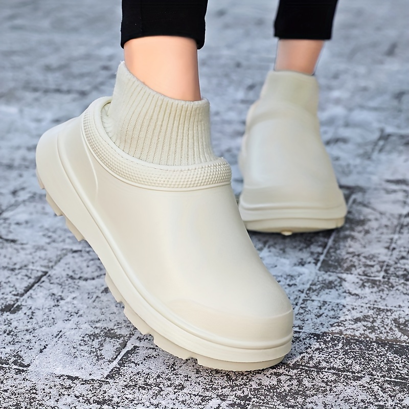 womens knit stitching chef work shoes solid color waterproof slip on shoes outdoor garden work shoes details 8