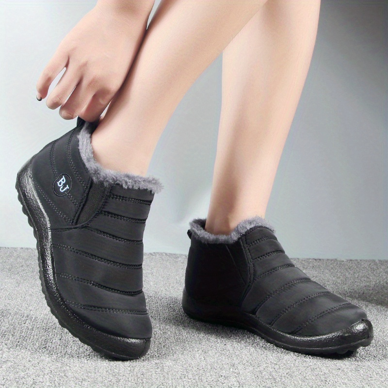womens plush lined snow boots waterproof slip on ankle boots winter thermal outdoor flat boots details 0