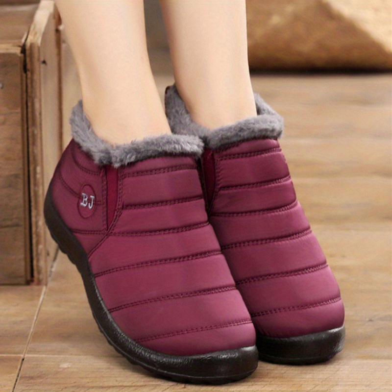 womens plush lined snow boots waterproof slip on ankle boots winter thermal outdoor flat boots details 3