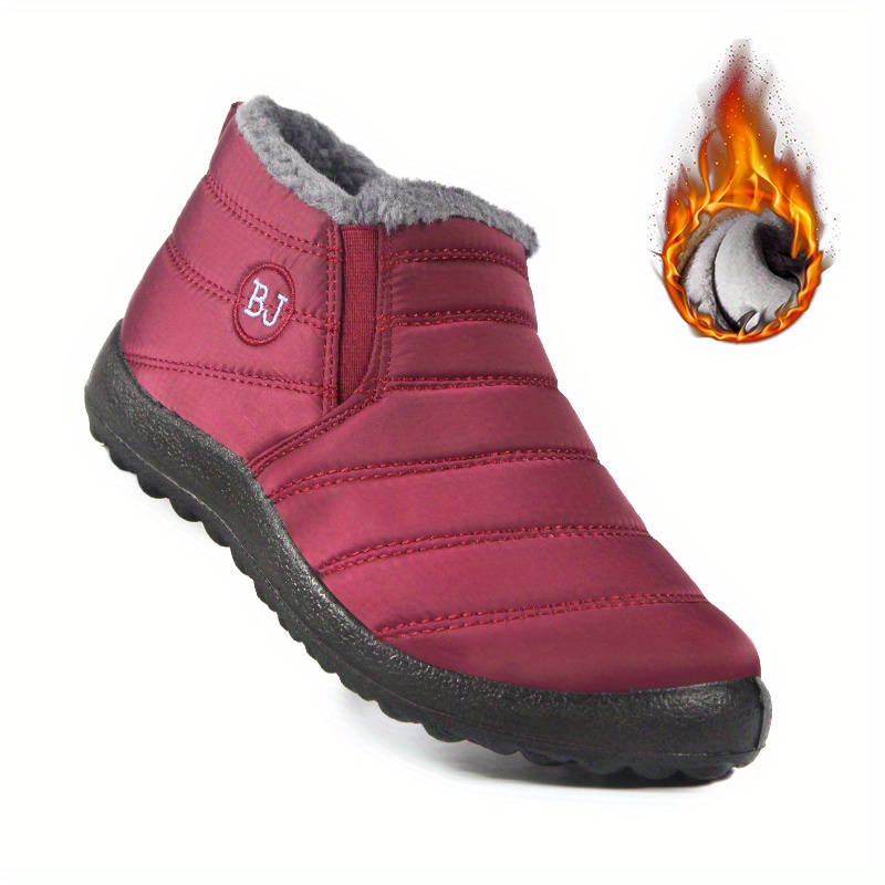womens plush lined snow boots waterproof slip on ankle boots winter thermal outdoor flat boots details 6