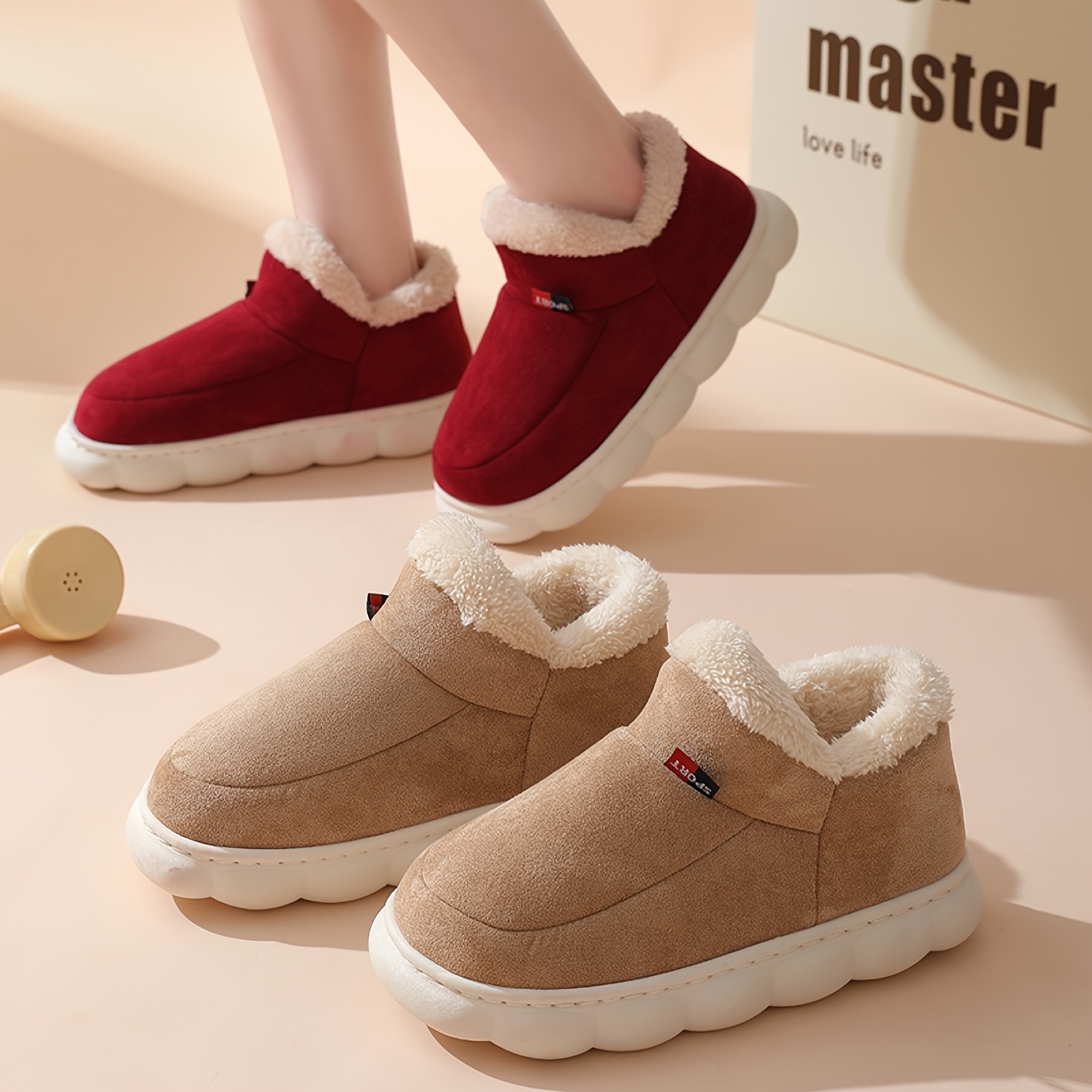 womens winter platform snow boots solid color thermal soft sole plush lined ankle boots winter warm slipper boots details 0