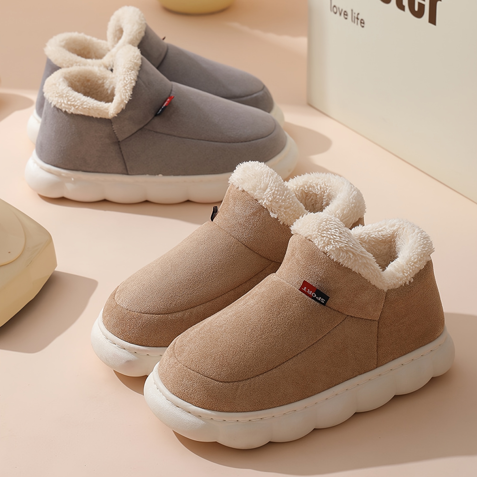 womens winter platform snow boots solid color thermal soft sole plush lined ankle boots winter warm slipper boots details 2