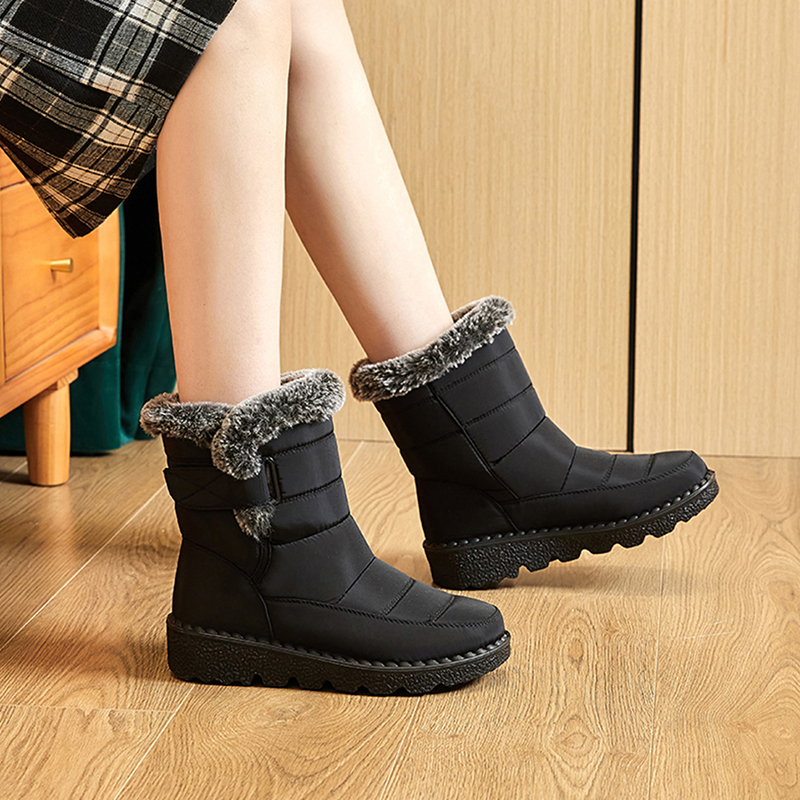 womens waterproof snow boots solid color plush lined short boots winter keep warm outdoor boots details 12