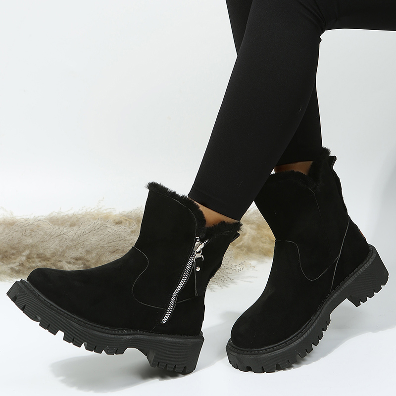 womens plush lined snow boots side zipper solid color suedette short boots winter warm outdoor boots details 3