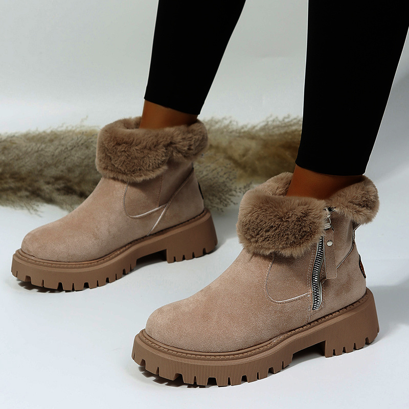 womens plush lined snow boots side zipper solid color suedette short boots winter warm outdoor boots details 4