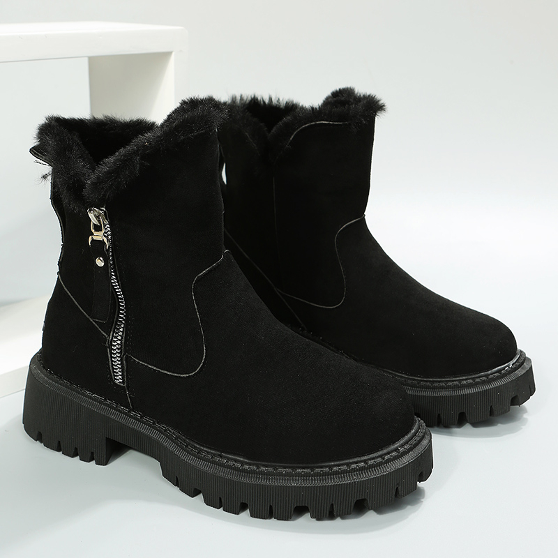 womens plush lined snow boots side zipper solid color suedette short boots winter warm outdoor boots details 7