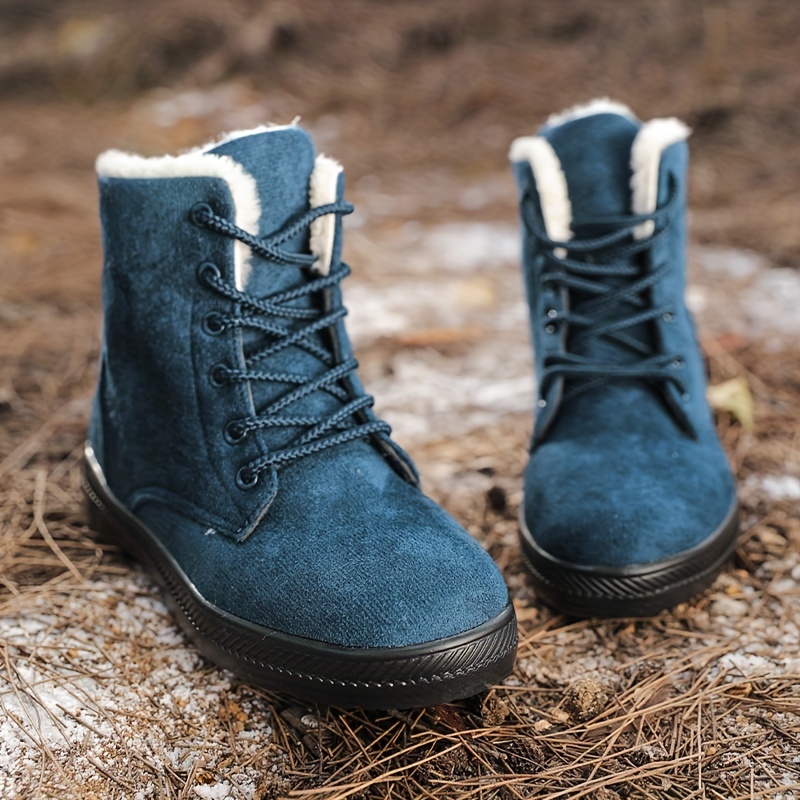 womens suedette pattern flatform boots lace up thick bottom velvet warm non slip snow boots wear resistant comfy shoes details 9