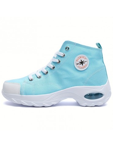 Women's Leisure Air Cushion Sneakers, Thick Bottom Mid Top Breathable Canvas Shoes, Women's Casual Shoes