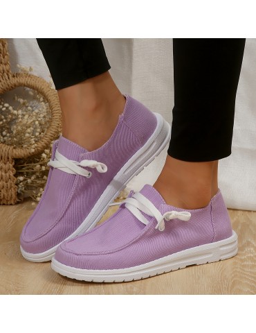 Women's Low Top Canvas Shoes, Round Toe Slip On Flat Loafers, Casual Walking Shoes
