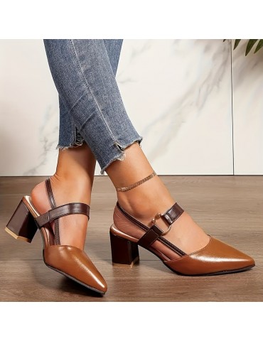 Women's Trendy Chunky Heel Sandals, Elegant Point Toe Dress Pumps, Fashion Slingback Heels