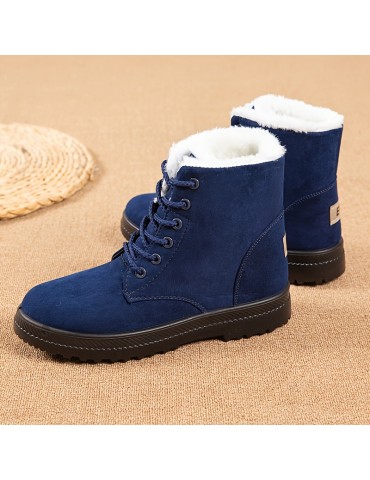 Women's Plush Lined Ankle Boots, Solid Color Thermal Lace Up Snow Boots, Outdoor Warm Short Boots