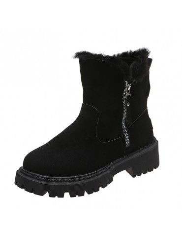 Women's Plush Lined Snow Boots, Side Zipper Solid Color Suedette Short Boots, Winter Warm Outdoor Boots