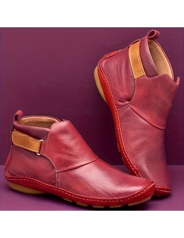 Women's Solid Color Trendy Boots, Slip On Soft Sole Platform Buckle Belt Boots, Versatile Round Toe Winter Boots