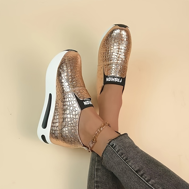 womens crocodile pattern platform sneakers fashion slip on outdoor shoes comfortable low top shoes details 5