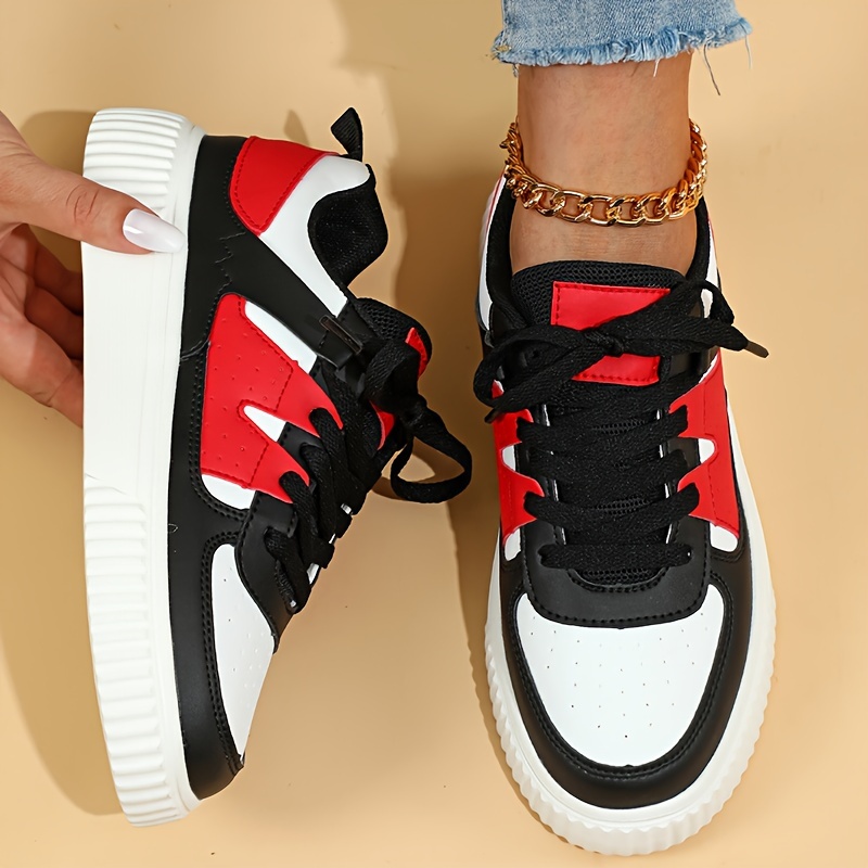 womens colorblock sneakers casual lace up outdoor shoes womens comfortable low top shoes details 0