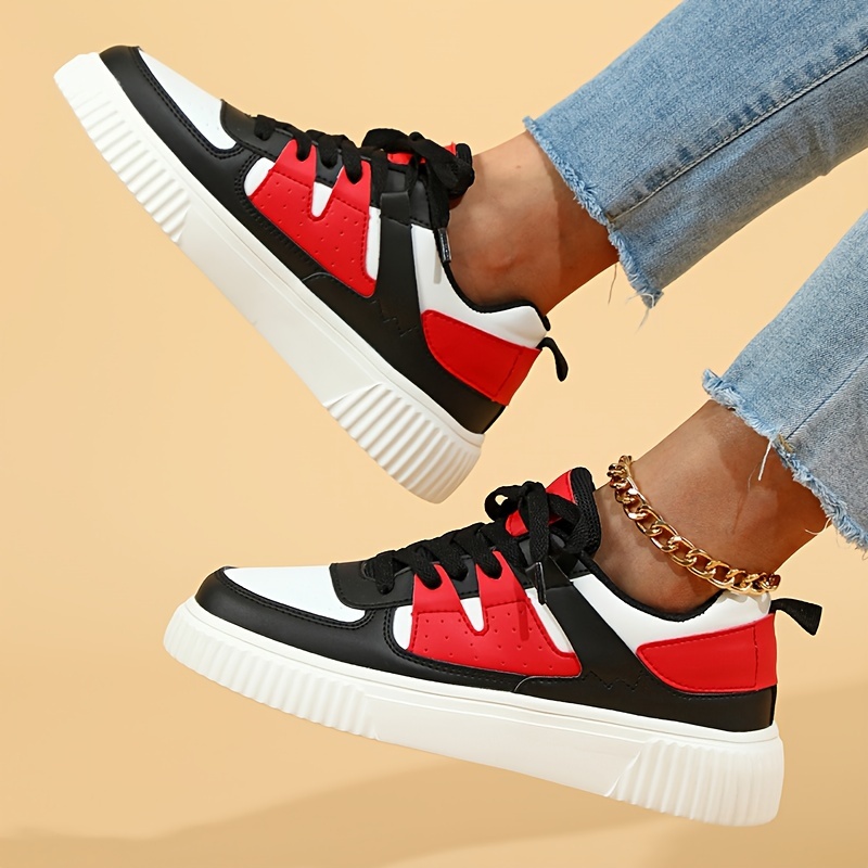 womens colorblock sneakers casual lace up outdoor shoes womens comfortable low top shoes details 1