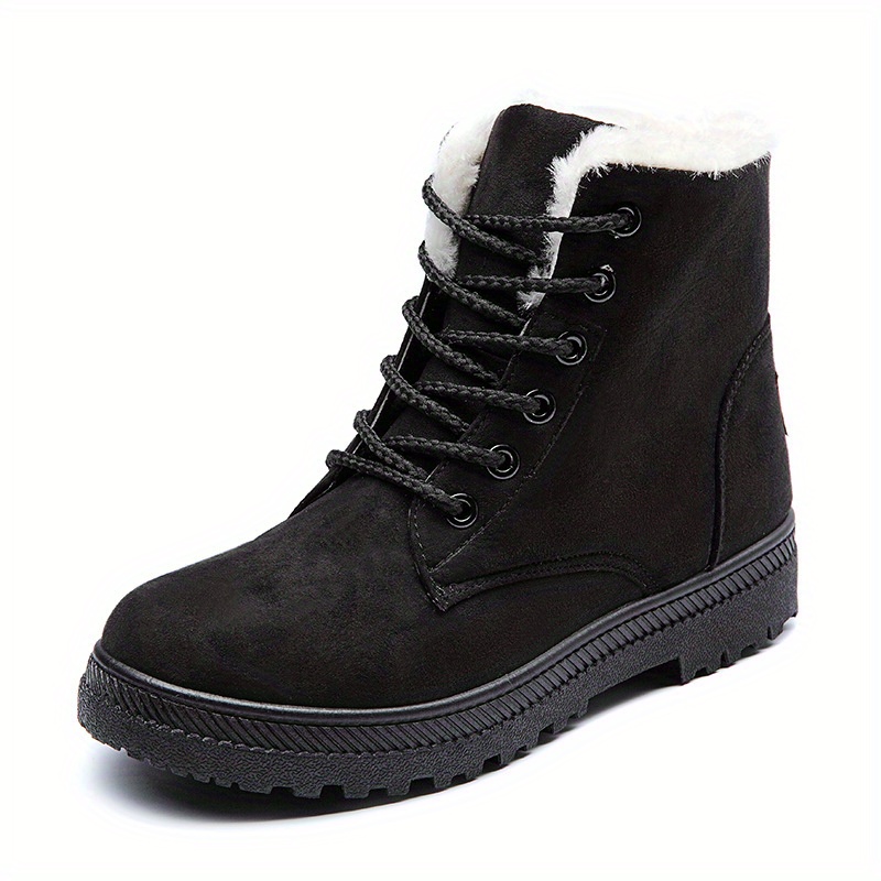 womens warm snow boots casual solid color lace up plush lined ankle boots fuzzy comfortable outdoor shoes details 1