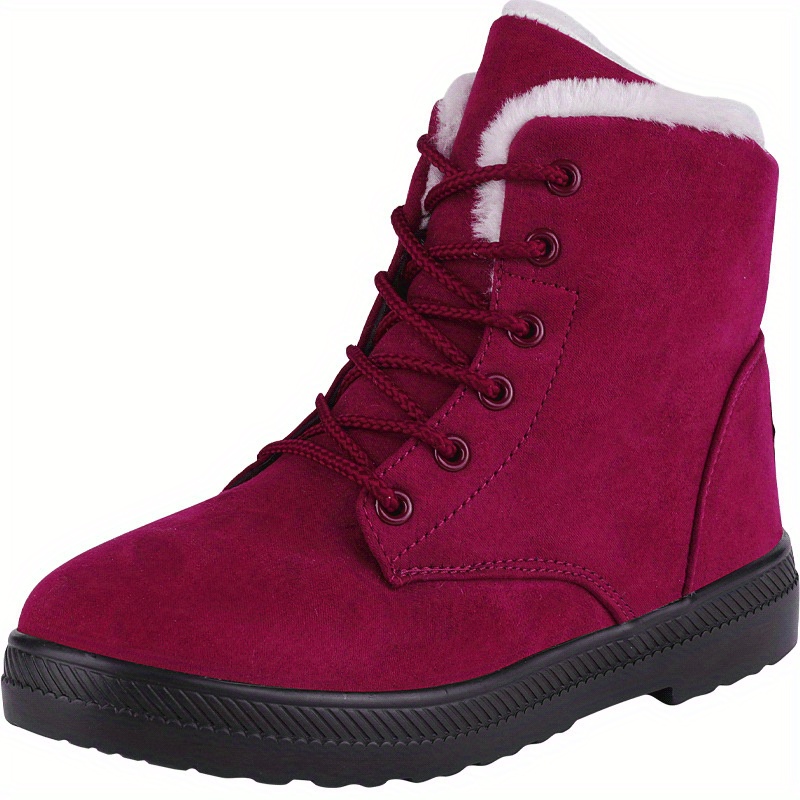 womens warm snow boots casual solid color lace up plush lined ankle boots fuzzy comfortable outdoor shoes details 2